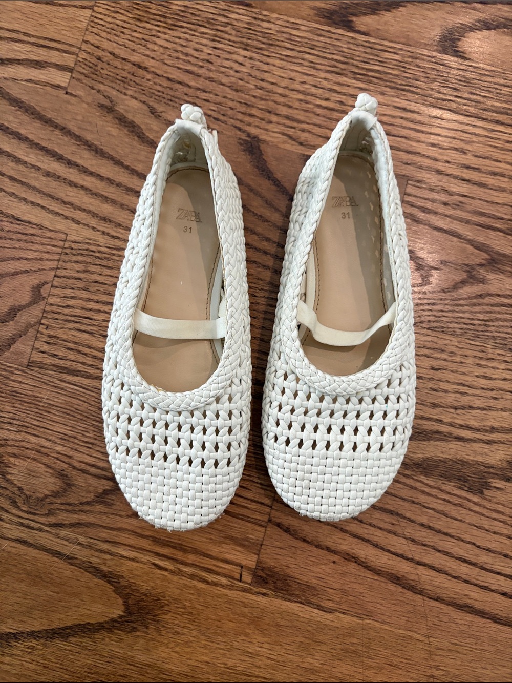Zara White Woven Mary Jane Kids Shoes